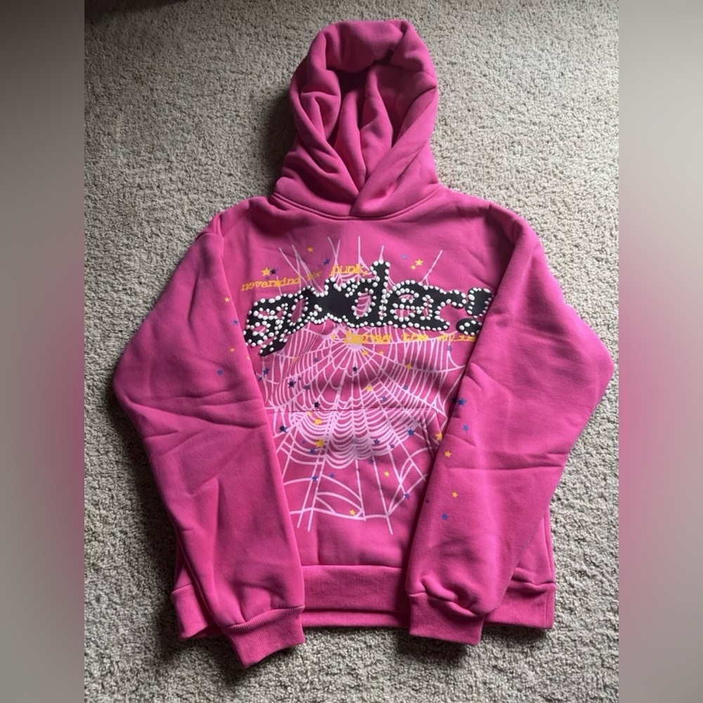 spider hoodie pink